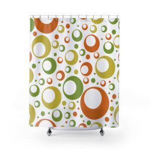 Retro Orange & Green Bubble Shower Curtain — Mid-Century Modern Bathroom Decor