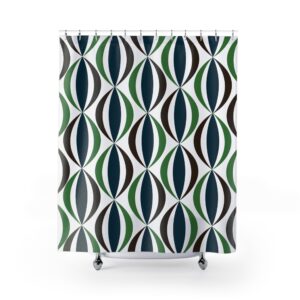 Retro Geometric Shower Curtain — Teal, Green & Brown Mid-Century Pattern