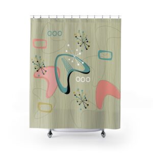 Mid-Century Atomic Pattern Shower Curtain – Retro Abstract Dandelion Design