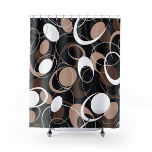Abstract Brown Loops Shower Curtain — Modern Mid-Century Bathroom Decor