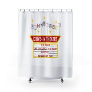 Drive-In Theatre Shower Curtain — Retro Elm Street Movie Sign Design