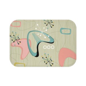 Mid-Century Abstract Bath Mat — Retro Atomic Starburst Bathroom Rug