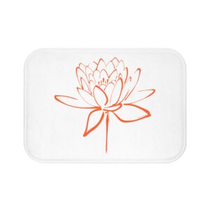 Lotus Flower Calligraphy Bath Mat — Orange Minimal Line Art Bath Decor