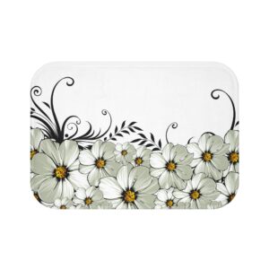 Floral Daisy Bath Mat — White & Sage Flower Shower Rug