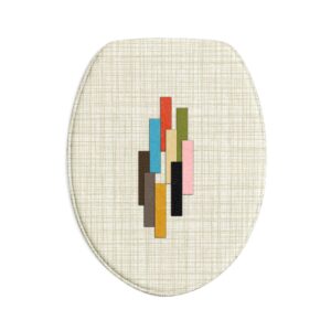 Mid-Century Geometric Anti-Slip3-Piece Bath Mat — Beige Woven-Print Background with Colorful Vertical Bars