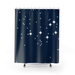 Navy Starry Night Shower Curtain — Sparkling White Stars Bathroom Decor