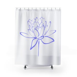 Lotus Flower Calligraphy Shower Curtain — Lavender Minimal Line Art Bath Decor