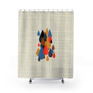 Mid-Century Modern Rain Drops On My Head Shower Curtain — Retro Colorful Rain Drop Bathroom Decor