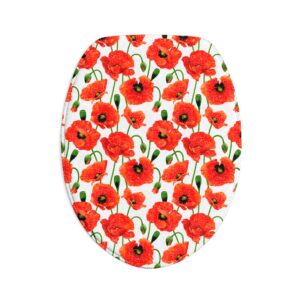 Poppy Pattern Floral 3-Piece Bath Mat Set– Bold Red Floral on White Background Bathroom Rug Set