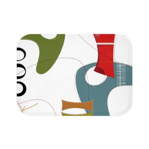 Mid-Century Abstract Bath Mat – Retro Shapes & Colorful Geometric Design
