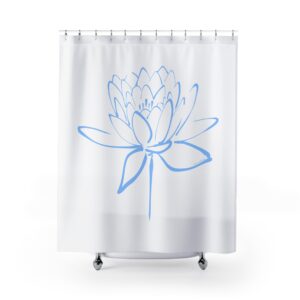 Lotus Flower Calligraphy Shower Curtain — Periwinkle Minimal Line Art Bath Decor