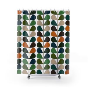 Mid-Century Leaf Pattern Shower Curtain — Retro Geometric Bathroom Decor