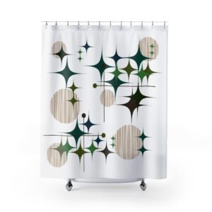 Mid-Century Starburst Shower Curtain — Retro Geometric Bathroom Decor