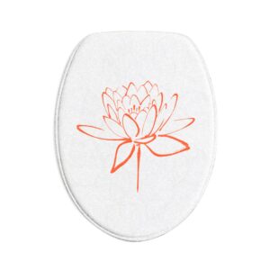 Lotus Flower Calligraphy Bath Mat Set — 3-Piece Orange Minimal Line Art Bath Decor