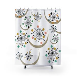 Mid-Century Dandelion Shower Curtain No BKGRND— Retro Atomic Floral Bathroom Decor