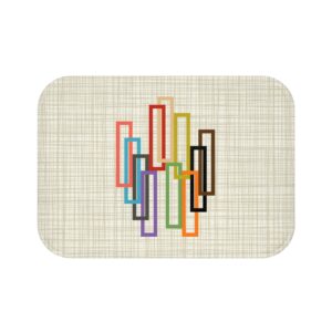 Modern Geometric Bath Mat – Colorful Overlapping Rectangles on Neutral Linen