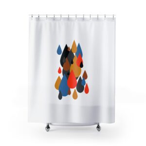 Mid-Century Modern Rain Drops On My Head Shower Curtain No BKGRND — Retro Colorful Rain Drop Bathroom Decor