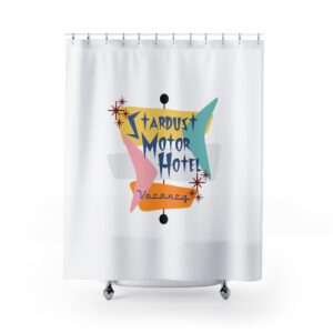Retro ‘Stardust Motor Hotel’ Shower Curtain — Mid-Century Motel Neon Sign Design