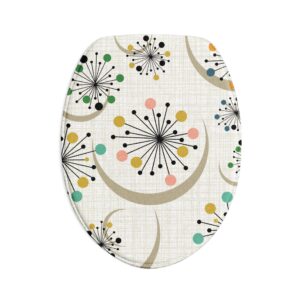 Mid-Century Dandelion Bath Mat Set — 3-Piece Retro Atomic Floral Bathroom Set