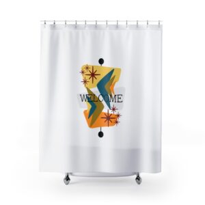 Retro Welcome Sign NO BKGRND Shower Curtain — Mid-Century Atomic Vibes Bathroom Decor