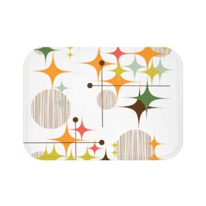 Mid-Century Starburst Bath Mat — Retro Atomic Pattern Bathroom Rug