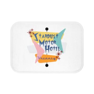Retro ‘Stardust Motor Hotel’ Anti-Slip Bath Mat— Mid-Century Motel Neon Sign Design