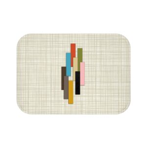 Mid-Century Geometric Anti-Slip Bath Mat — Beige Woven-Print Background with Colorful Vertical Bars