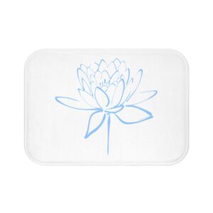 Lotus Flower Calligraphy Bath Mat — Periwinkle Minimal Line Art Bath Decor
