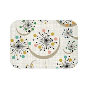 Mid-Century Dandelion Pattern Bath Mat — Retro Atomic Floral Anti-Slip Bathroom Rug