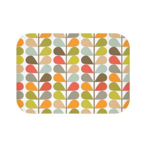 Mid-Century Leaf Pattern Bath Mat — Retro Geometric Botanical Bathroom Anti-Slip Mat
