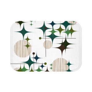 Mid-Century Starburst Bath Mat — Retro Geometric Bathroom Rug
