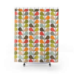 Mid-Century Leaf Pattern Shower Curtain — Retro Geometric Botanical Bathroom Decor