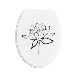 Lotus Floral Bath Mat Set — 3-Piece Bathroom Rug with Minimal Black Line Art