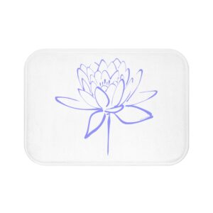 Lotus Flower Calligraphy Bath Mat — Lavender Minimal Line Art Bath Decor