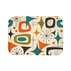 Mid-Century Retro Atomic Bath Mat — Vintage Starburst Geometric Bathroom Rug