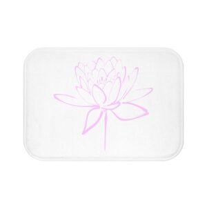 Lotus Flower Calligraphy Bath Mat — Pink Minimal Line Art Bath Decor