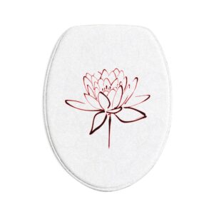 Lotus Flower Calligraphy Bath Mat Set — 3-Piece Red Minimal Line Art Bath Decor