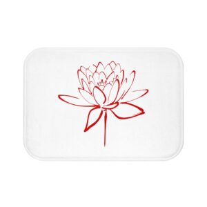 Lotus Flower Calligraphy Bath Mat — Red Minimal Line Art Bath Decor