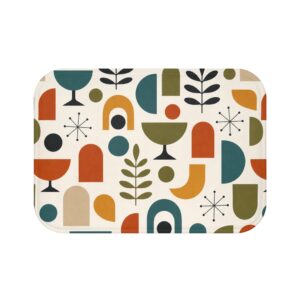 Mid-Century Geometric Bath Mat — Retro Abstract Shapes in Warm Earth Tones