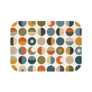 Mid-Century Geometric Dot Bath Mat — Retro Circle Pattern in Mustard, Teal & Rust