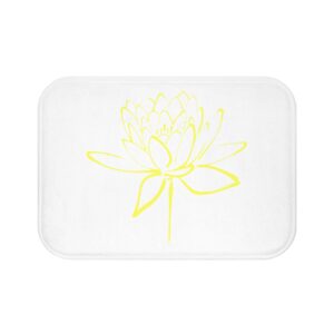 Lotus Flower Calligraphy Bath Mat — Yellow Minimal Line Art Bath Decor