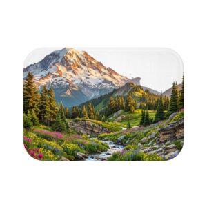 Mountain Wildflower Bath Mat — Scenic Alpine Landscape Bathroom Rug
