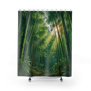 Bamboo Forest Shower Curtain — Tropical Green Jungle Bath Decor