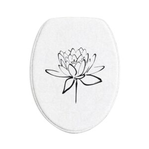 Lotus Flower Calligraphy Bath Mat Set — 3-Piece Black Minimal Line Art Bath Decor