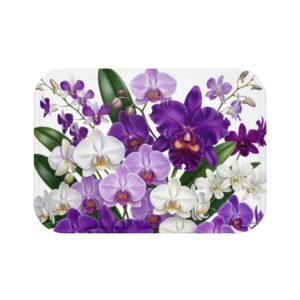 Orchid Floral Bath Mat — Purple & White Orchid Bathroom Rug