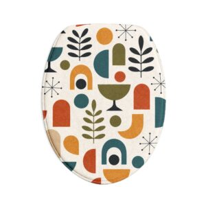 Mid-Century Geometric 3-Piece Bath Mat Set — Retro Abstract Bathroom Rugs