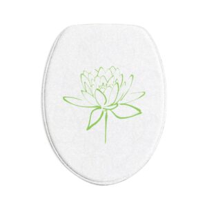 Lotus Flower Calligraphy Bath Mat Set — 3-Piece Green Minimal Line Art Bath Decor