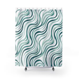 Teal Wave Shower Curtain — Abstract Oceanic Swirl Bathroom Decor