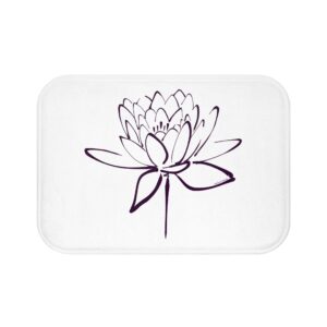 Lotus Flower Calligraphy Bath Mat — Purple Minimal Line Art Bath Decor
