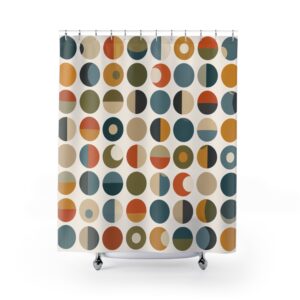 Mid-Century Geometric Shower Curtain — Retro Circles Bathroom Decor